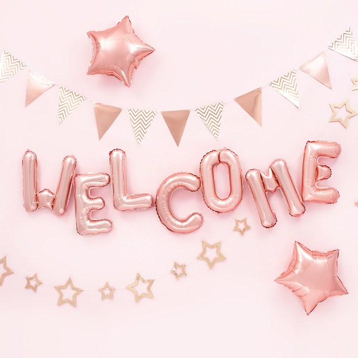 파티팡 G002 환영파티 장식세트 [헤링본 스타 Welcome 로즈골드] 장식방법동봉 파티용품 파티풍선 환영식 입학식, 1개