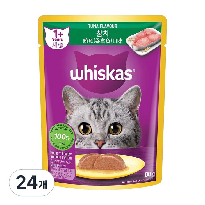 위스카스 고양이 파우치, 24개, 80g, 참치 위스카스 고양이 파우치, 24개, 80g, 참치