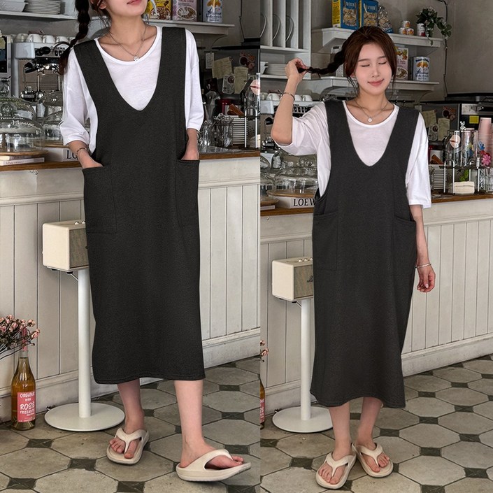 데일리앤 던트 여름 민소매 브이넥 롱 원피스 빅사이즈 편한 쭈리 나시원피스