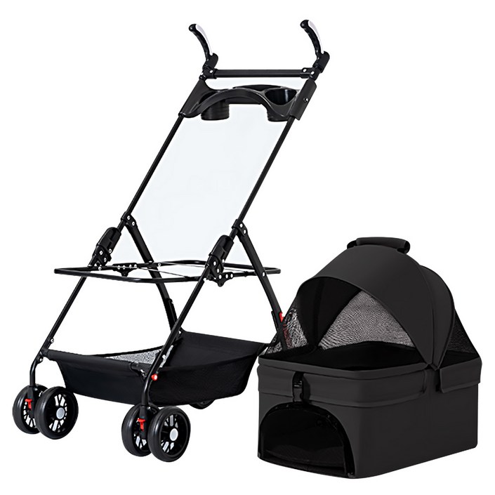 민트스쿨 반려동물 유모차 손잡이 접이식 분리형, 블랙, 1개