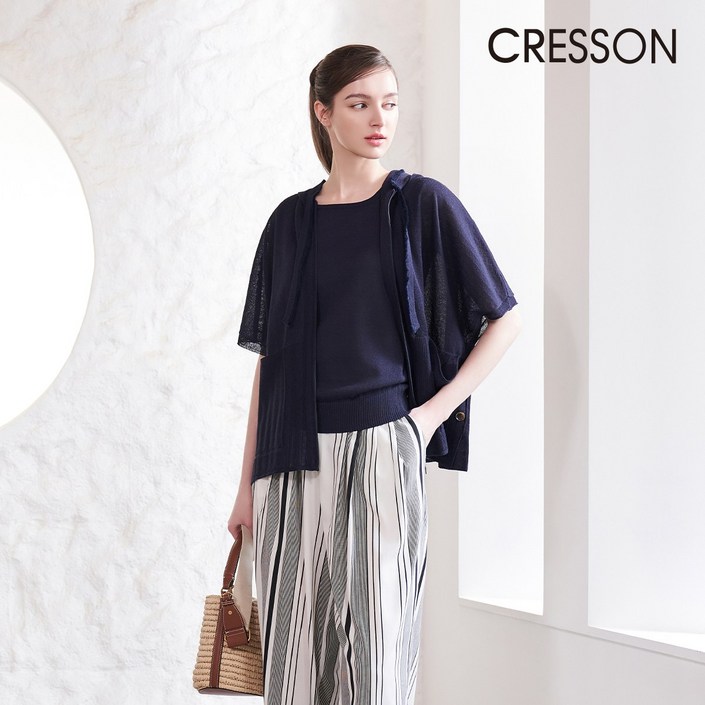 크레송 린넨 여성 가디건나시 2장 세트  한여름외출 자외선차단 슬리브리스 셋업 C242B998A