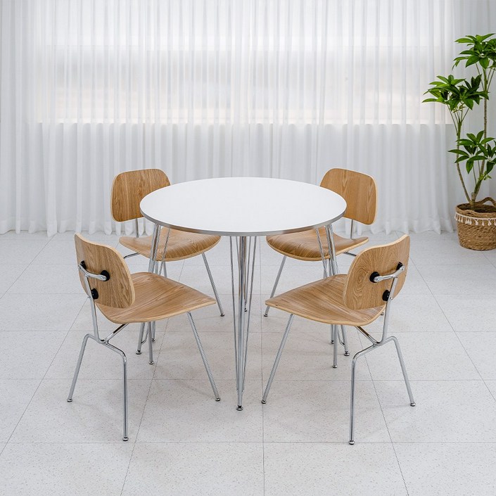 홈카페 원형테이블 1000 실버엣지 인테리어식탁 의자미포함, 화이트, 4인용