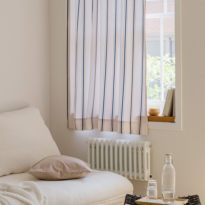 모던 스트라이프 먼지없는 화이트 암막커튼 2장세트