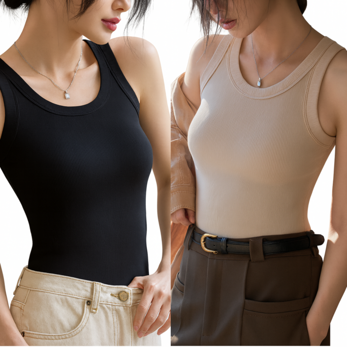 국민나시 핏대장 여성 골지 스판 민소매 나시티 2p