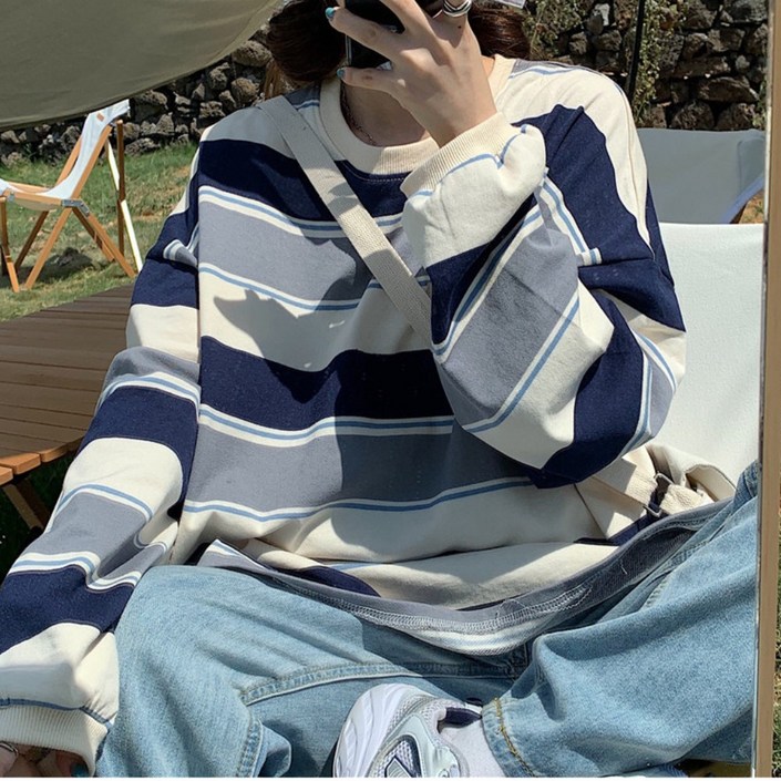 베르슈어 세미 오버핏 스트라이프 긴팔 티셔츠