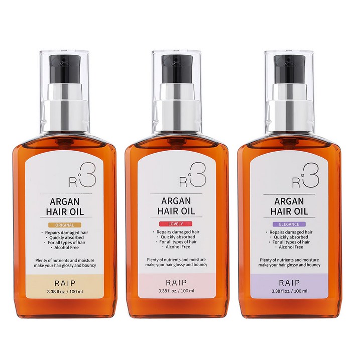 라입 R3 아르간 헤어 오일 오리지널러블리엘레강스, 3개, 100ml