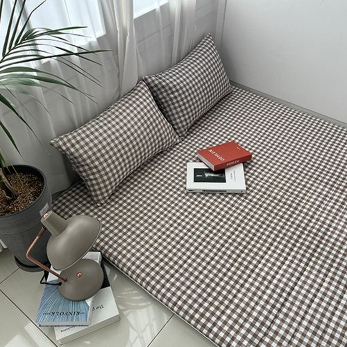 100 국내생산 사계절 누빔 요커버체크, 체크베이지