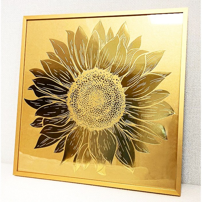 민트마켓 황금 금박 해바라기액자 리얼골드 30x30cm 선물하기 좋은 벽걸이 스탠드 금박액자