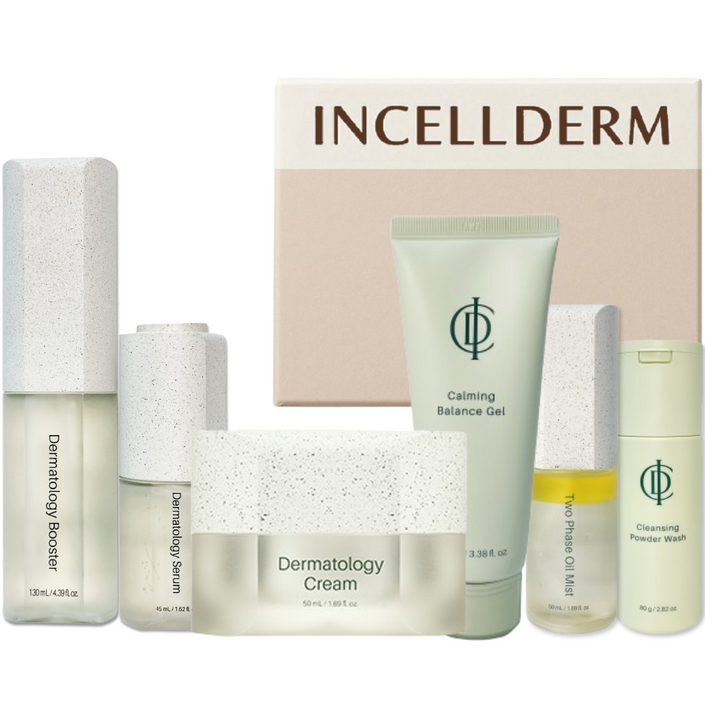 [정품 QR부착 최신제품] 인셀덤 기초 6종 (부스터+세럼+크림+카밍젤+미스트+파우더) 원빈화장품 INCELLDERM 대리점장 직접출고, 1세트