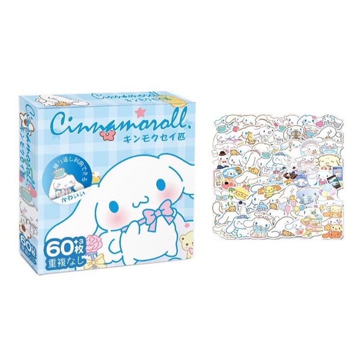 산리오 다꾸 스티커 최저가 60+3장 pvc스티커 헬로키티, 1통, 시나모롤