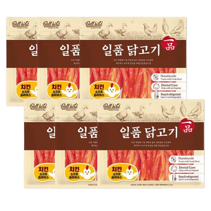 벨버드 일품 치킨 사사미 육포 대용량 간식, 6개, 300g, 소프트 슬라이스