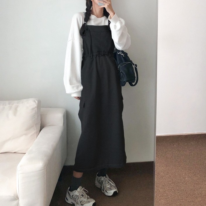 요시아나 당일발송 코코리 말랑 끈나시 점프 카고 쭈리면 롱원피스 2컬러