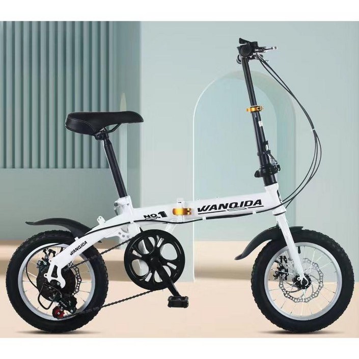 트렌드 12인치 14인치 경량 접이식자전거 휴대용자전거 변속기어있는 미니벨로, E 흰색 변속기어있는 디스크 브레이크