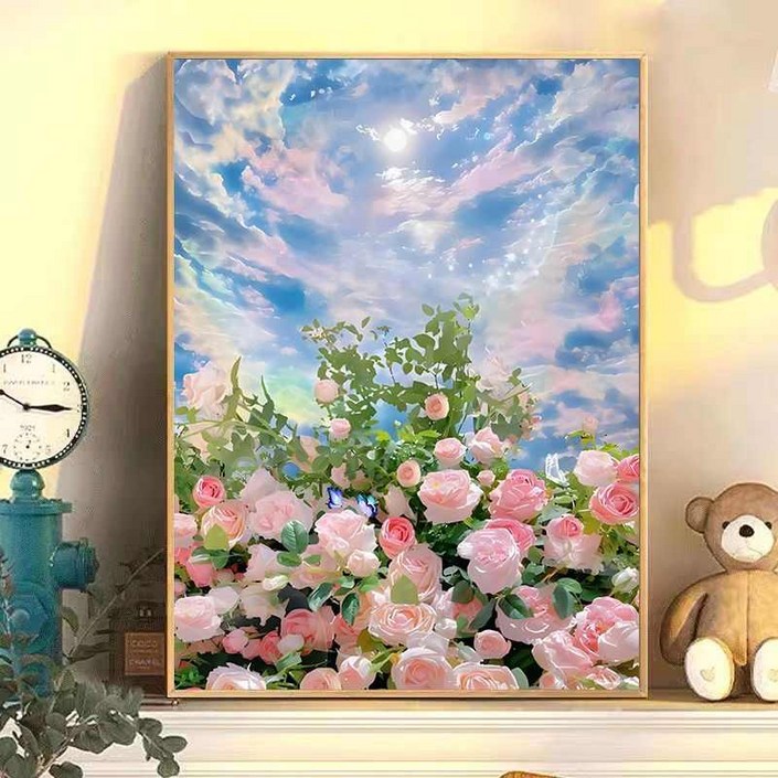 FONOW 보석십자수 diy장미꽃 풍경 액자 세트