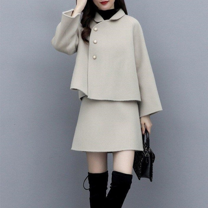 COSYEVNO 가을 겨울 모직 코트 여성 스커트 캐주얼 투피스