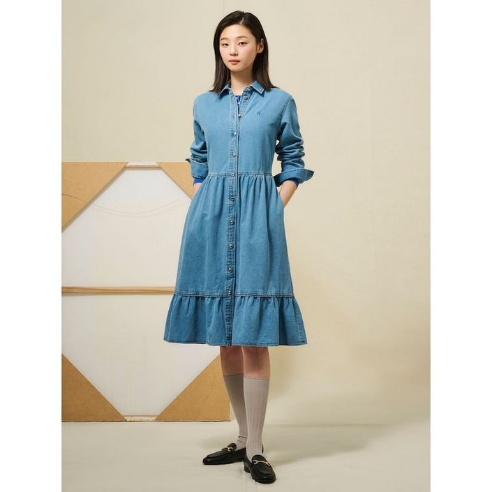 빈폴 BEANPOLE LADIES Reedition 헤지 데님 볼륨 소매 원피스 블루 BF5271S01P 503827