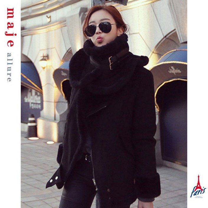 여 양털 뽀글이 후리스 플리스 여성 자켓 무스탕 점퍼 패션 올 매치 조수 maje allure 사슴 가죽 봉제 모피