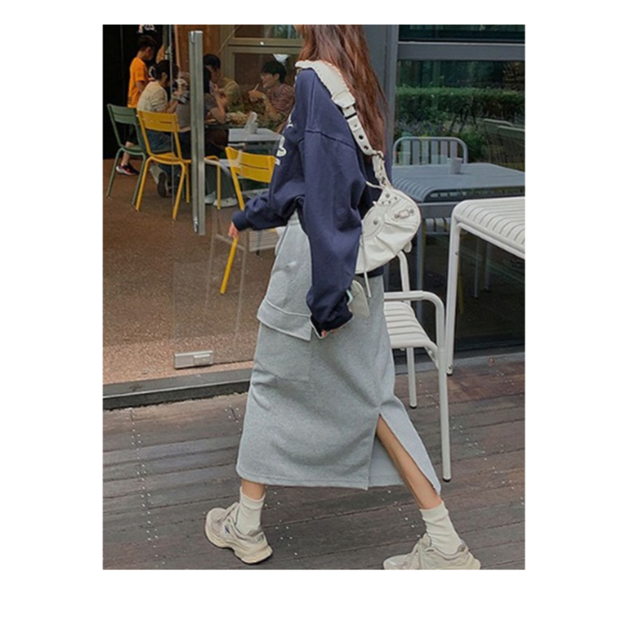 루엘라기모 카고 치마 롱 트임 스커트