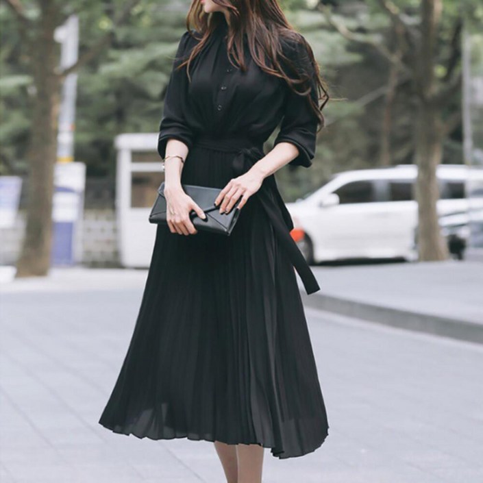 가을 롱 플리츠 원피스 하객룩 쉬폰 스커트 30 40대 가을 롱 플리츠 원피스 하객룩 쉬폰 스커트 30 40대