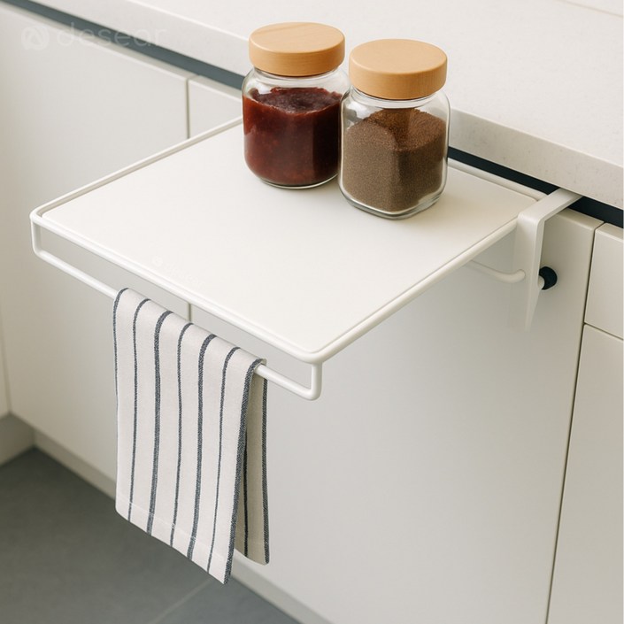 디세아르 접이식 철제 다용도 주방 보조 조리대 테이블, 무타공 화이트, 1개