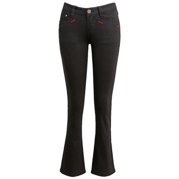 중년 여성 레드지퍼 포인트 부츠컷 밴딩 바지