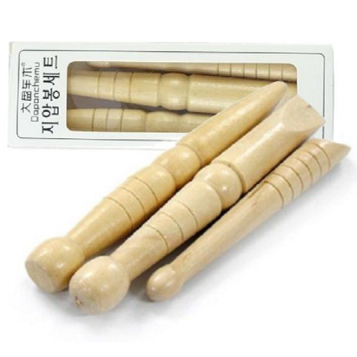 편백나무 지압봉 3종세트 혈자리 지압봉 셀프마사지기 셀프안마기 경락 괄사 손 발 지압