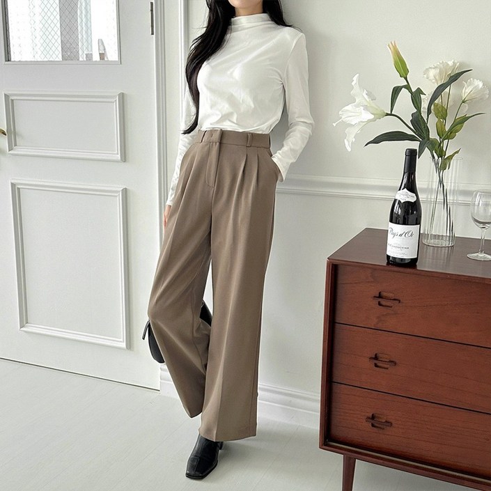 여자 여성 가을 겨울 부드럽고 따뜻한 기모 링클프리 투핀턱 와이드 스판 슬랙스 3컬러 AJL004