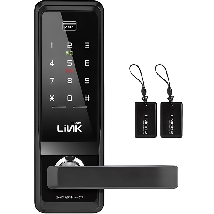 Link 트렌디플러스 무타공 손잡이 있음 도어락 + 카드키 2p  세트