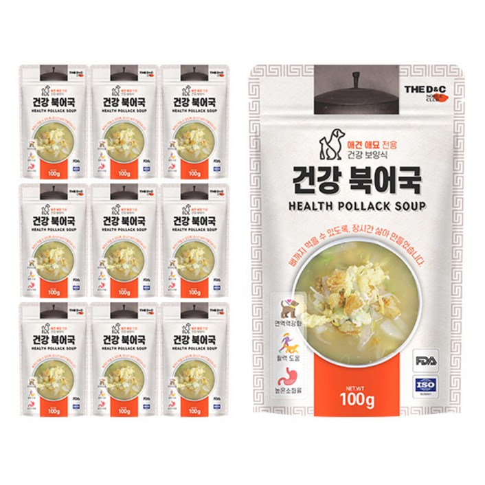 더디앤씨 건강 강아지간식 파우치 100g, 북어국, 10개 - 쇼핑뉴스