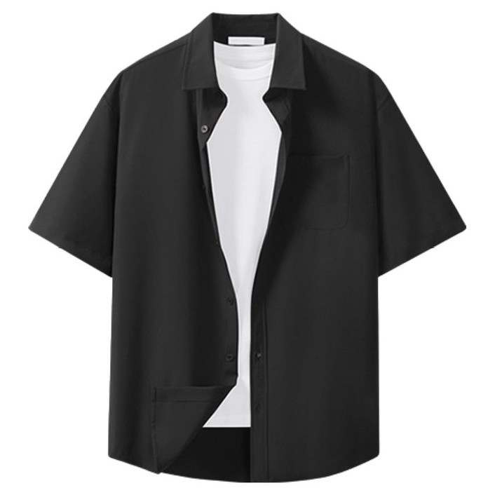 레이먼 남성용 링클프리 오버핏 스판 반팔 셔츠