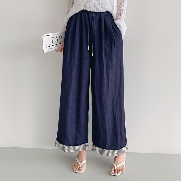 부루앤쥬디 여성용 G 데님 카브라 밑단 배색 팬츠 BORGDP401B