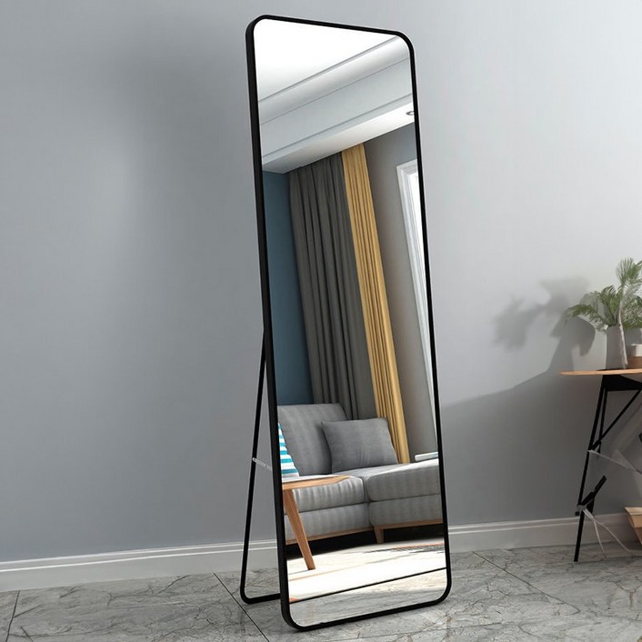 데보코 스탠드 부착형 전신거울 40 x 150 cm, 블랙