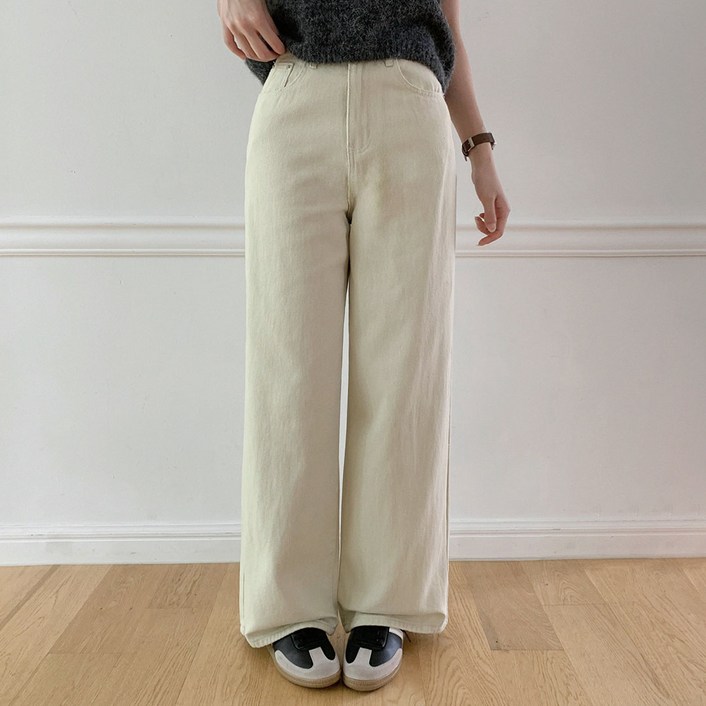 플랜데이 여성용 롱/숏 기장 로이 와이드 코튼 팬츠