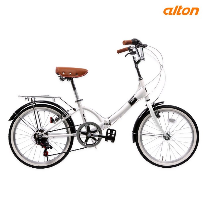 무료완조립 알톤 레온 20인치 미니벨로 접이식 자전거 여성용 주니어 바구니 자전거, 레온 화이트