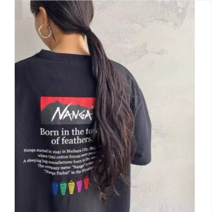 NANGA 당일배송난가 에코 면100% 오버핏 침낭 자수 로고 면 티셔츠