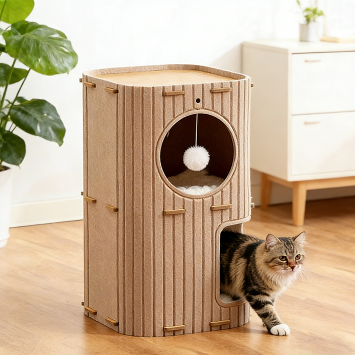 호밍사이 2단 고양이 숨숨집 사계절 공용 펠트 캣 스크래쳐