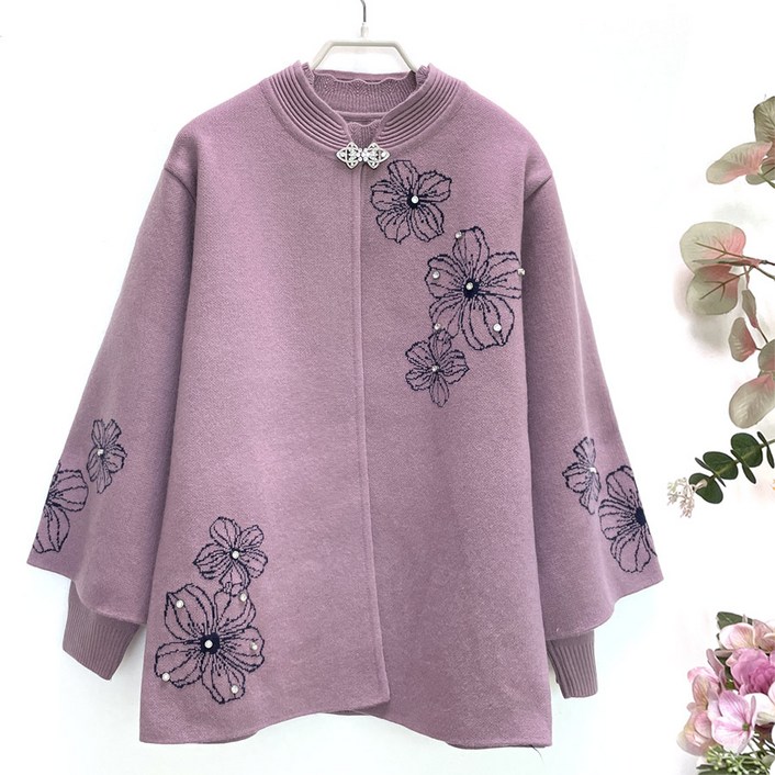 국민할매  할머니옷 엄마옷 큰꽃 핫픽스 니트 가디건 투피스 세트 [SH-55] 요양원옷 빅사이즈