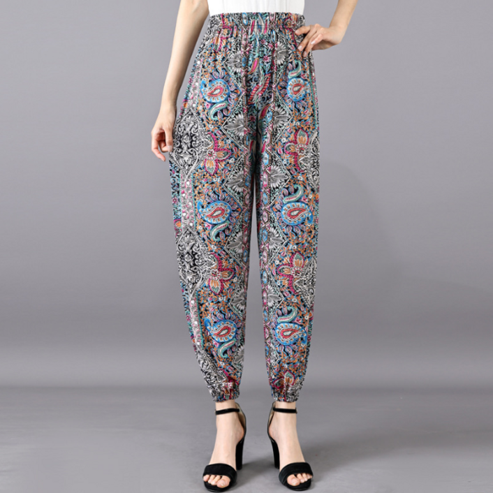 팬시 패턴 밴딩 고무줄 여름 바지 셔링바지 냉감바지 엄마 고무줄 바지 쿨바지 아이스 바지 팬츠 여성 여름바지