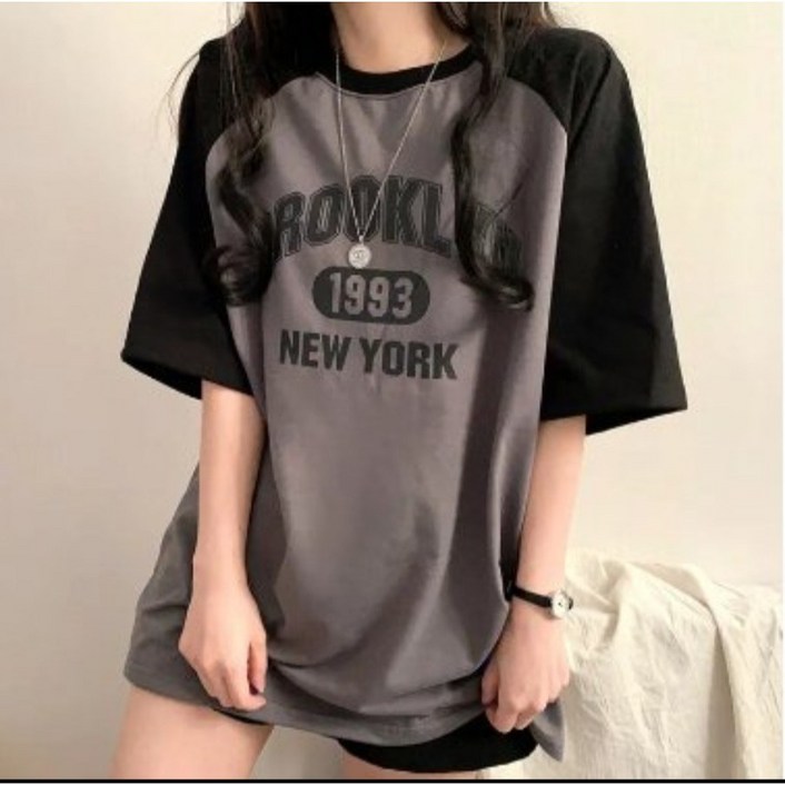 나인테일 여름 여성 캐주얼 브룩클린 나그랑 배색 박시한 오버핏 라운드넥 반팔티 4컬러