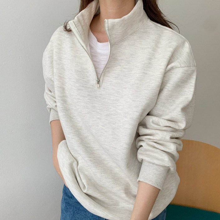 앤샵 국내생산남녀공용 겨울 기모 따뜻하고 포근한 데일리 오버핏 무지 기모 반집업 맨투맨5color