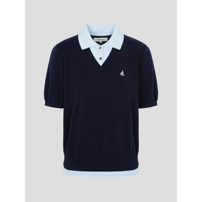 ❲백화점출고❳ 빈폴레이디스 여름 반팔 티셔츠 레이어드 티칼라 반소매 풀오버 네이비 BF5751C04R 데일리