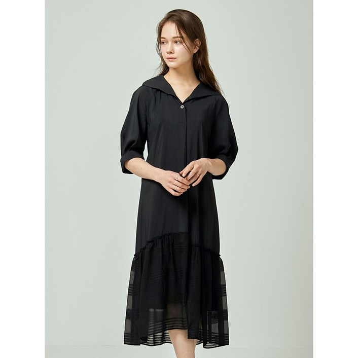 EnC 블랙 레이온 밑단 배색 카라 원피스 ENOW32561A_P354783474 마감임박!!!