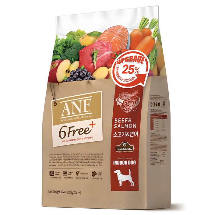 ANF 전연령 독 식스프리 플러스 레드 건식사료, 소+연어, 5.6kg, 1개