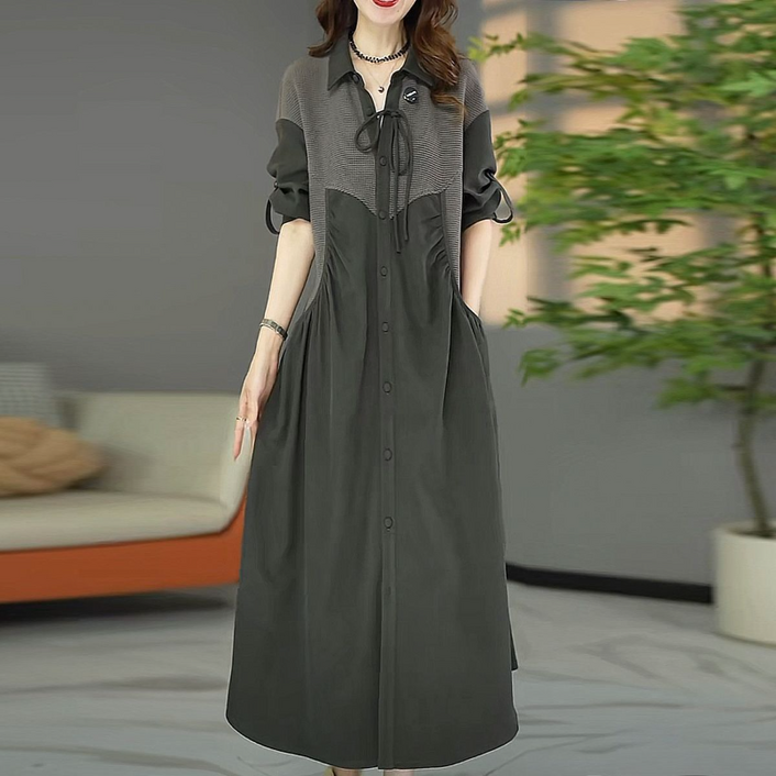AOKADA 여성 가을 오버핏 데이릴 롱 셔츠 원피스