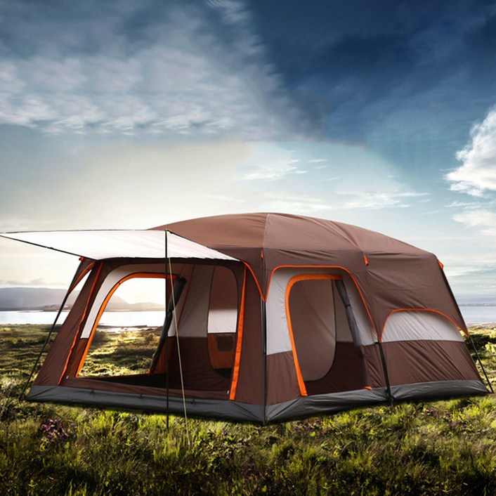 코코프 캠핑용 휴대용 글램핑 천막 투룸 패밀리 텐트 대형, 4~6인용, 브라운