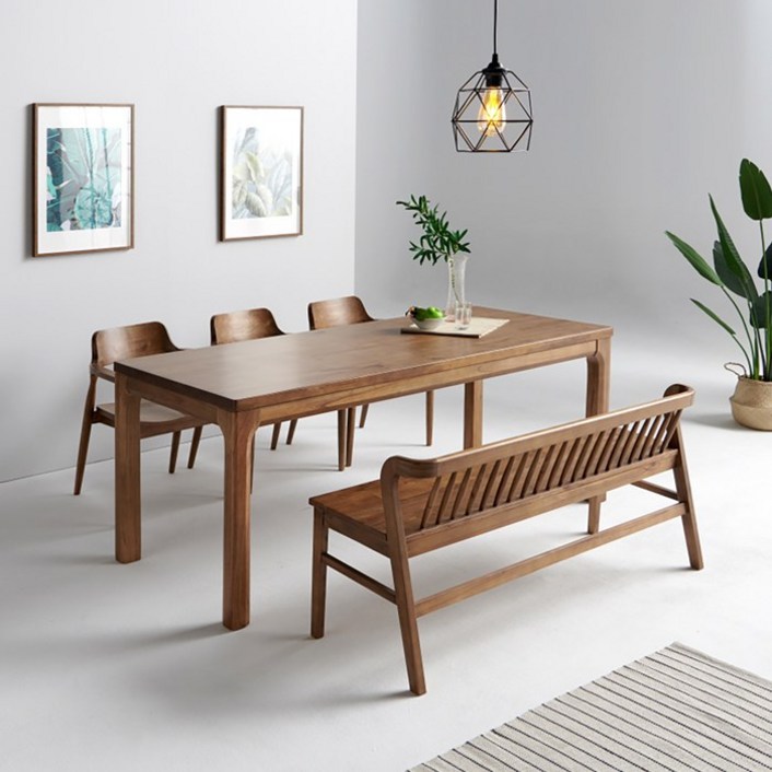 빈펄가구 모카 참죽나무 원목 6인용 식탁 세트 테이블 의자 벤치포함 1900