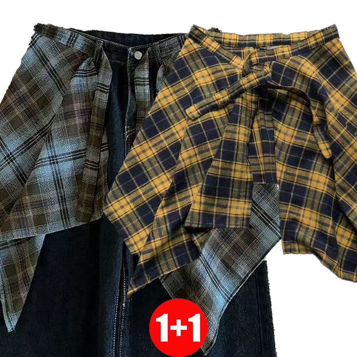 지고다그 1+1 남녀공용 체크 랩스커트 레이어드 스타일 힙커버 스트랩 장식 패션 아이템 GJX4254