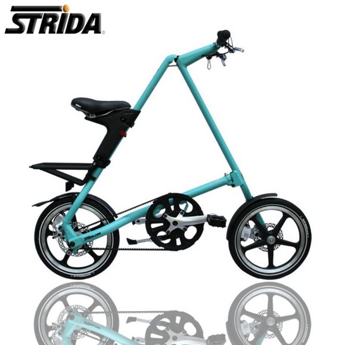 STRIDA 속도 Lida 휴대용 접이식 자전거 16 인치 LT 정품 고품질 내구성 벨트 단일 속도 접이식 자전거, 그린 레이크