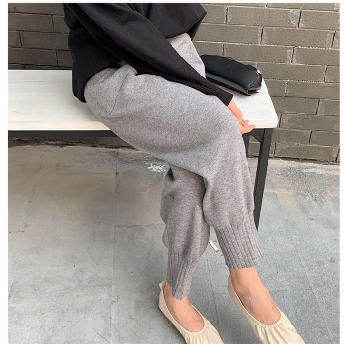 바니드 발목골지 저지 밴딩 니트 발목 시보리 바지 3012