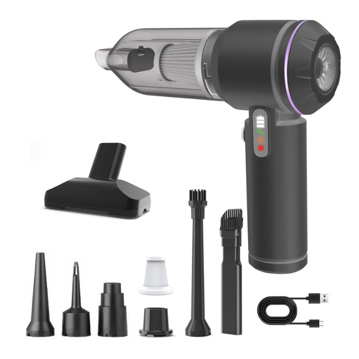 [25년형]Voltmate 휴대용 무선 에어건 청소기 차량 가정 야외 흡취일체형 다기능 청소기 LED 표시 BLDC 브러시리스 18000Pa Type-C 포트 대용량 배터리, 블랙, M6